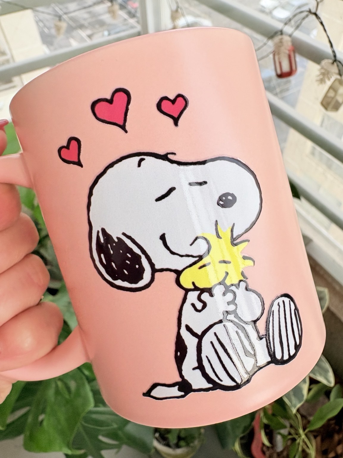 Tazón rosado con Snoopy y Woodstock